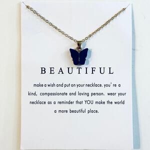 Blue Butterfly Gold Necklace Beautiful Message Card